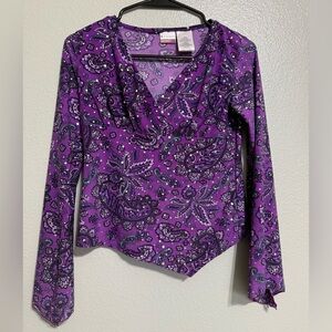 Vintage Y2K No Boundaries V-Neck Flutter Sleeve Purple Top Size 10/12